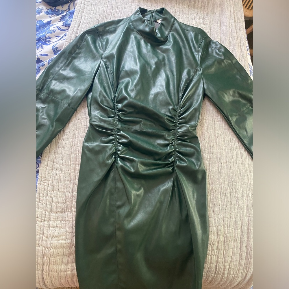 longsleeve zara leather green dress